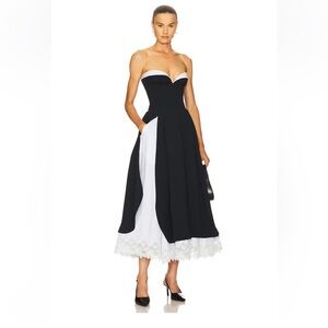 NWT Helsa The Finale Midi Dress With Lace & Poplin in Black